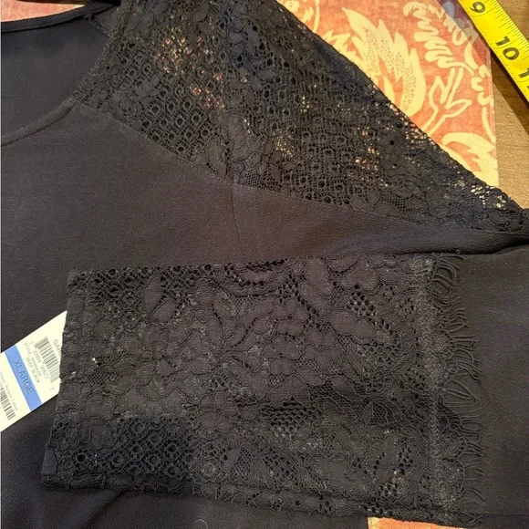 NWT INC International Concepts Black Pullover w Lace Sleeve & Shoulder Accents - Picture 8 of 11